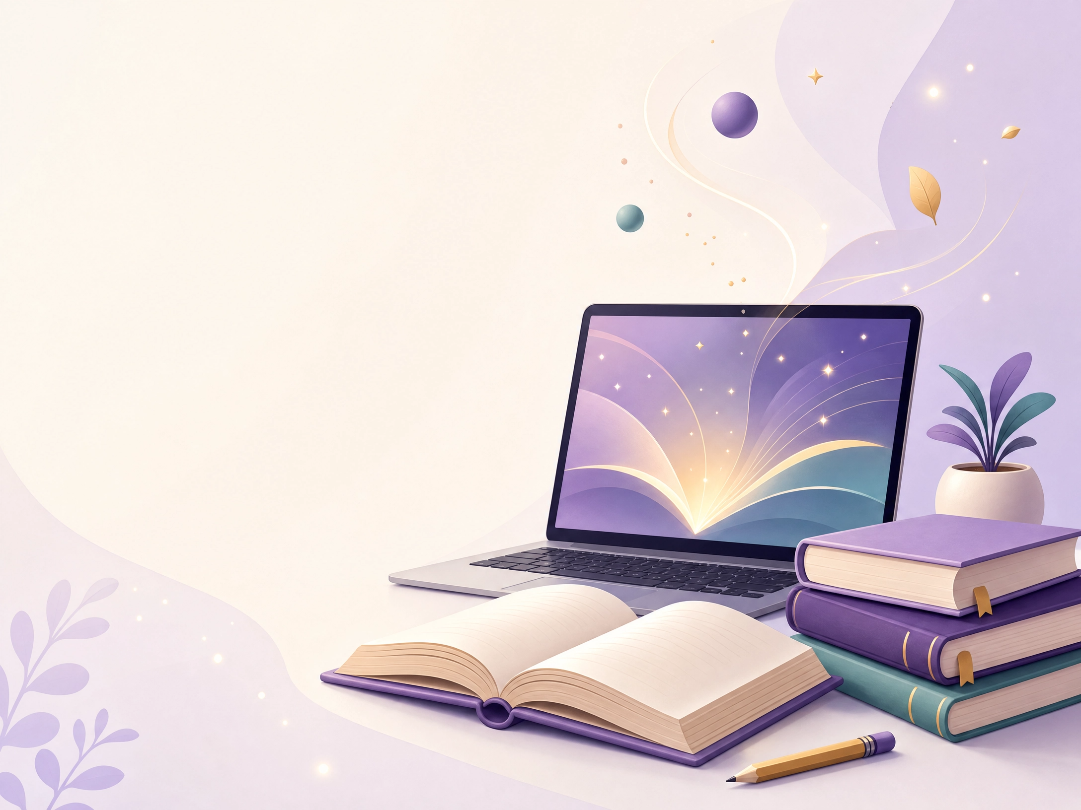 A laptop, open books, and a warm learning glow representing new educational content coming soon